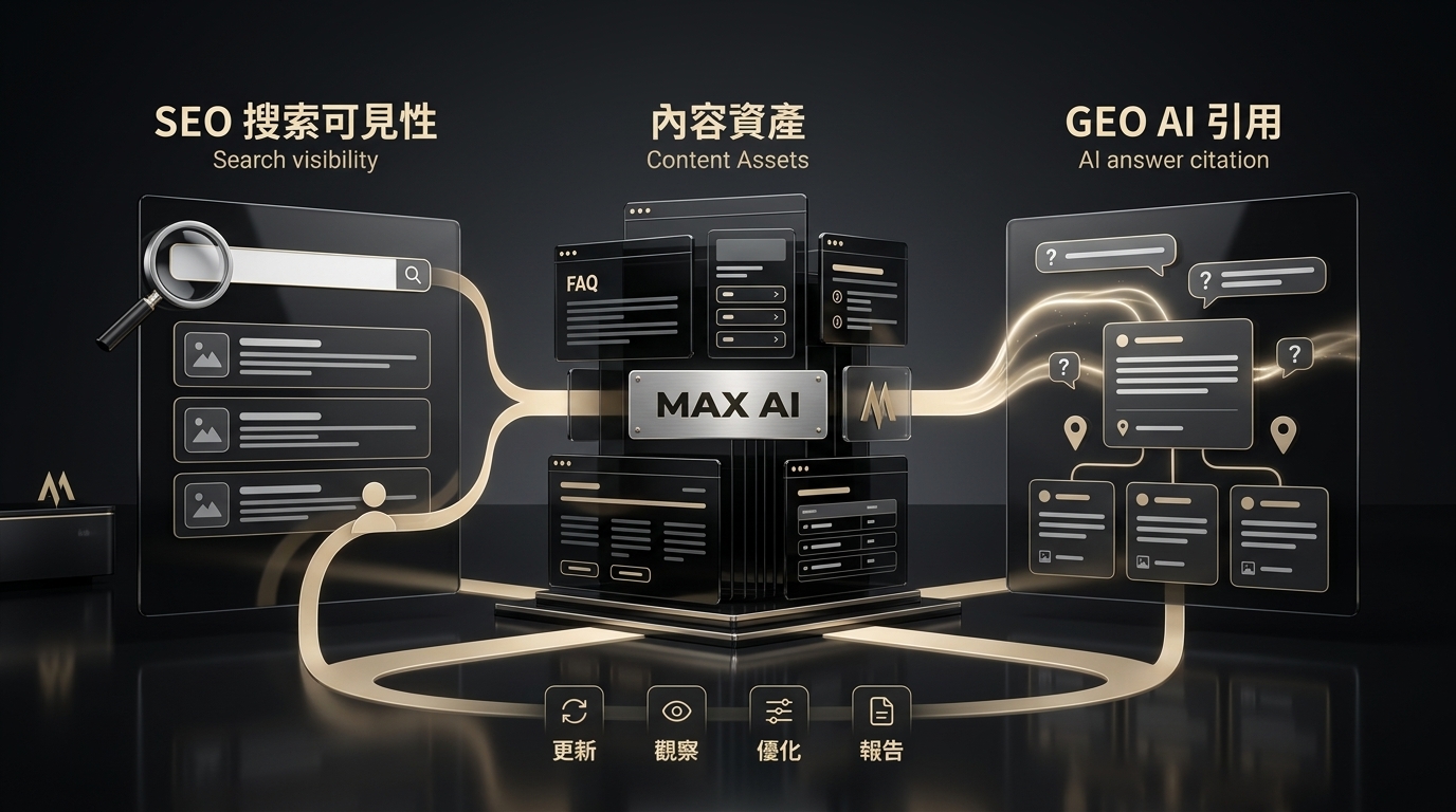 SEO / GEO
被 Google 搜到，被 AI 推荐